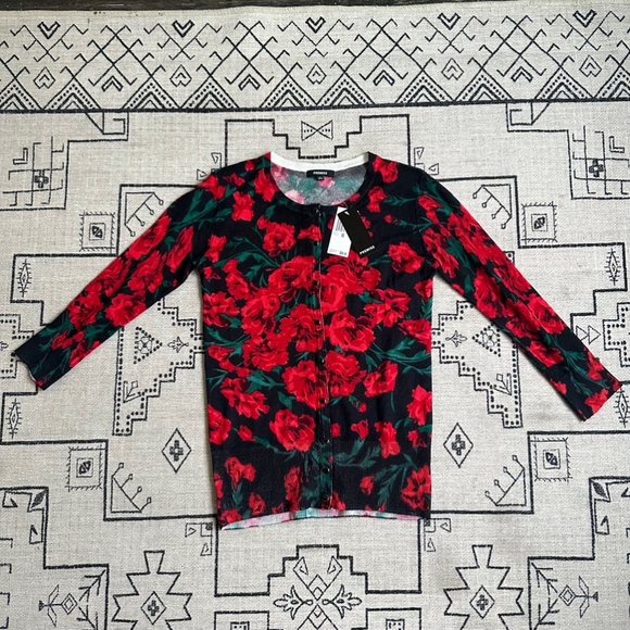 Women's Premise Cardigan XS Black Red Floral - Picture 1 of 6